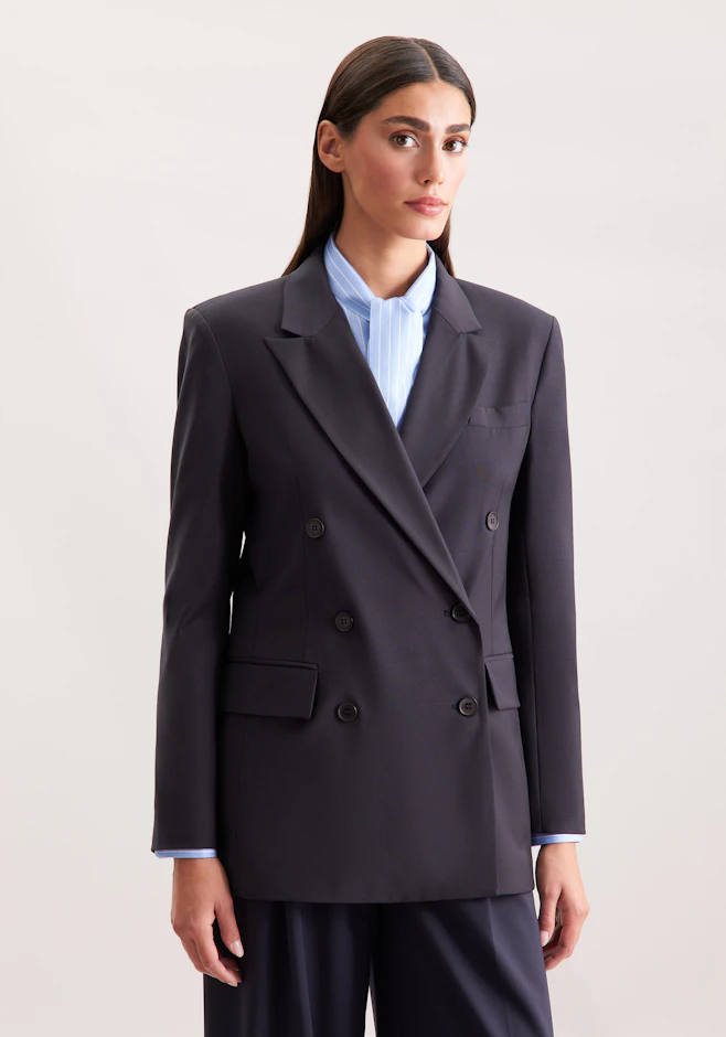 Zweireihiger Blazer mit Pattentaschen aus einer Wollmischung in Dunkelblau | Seidensticker Onlineshop