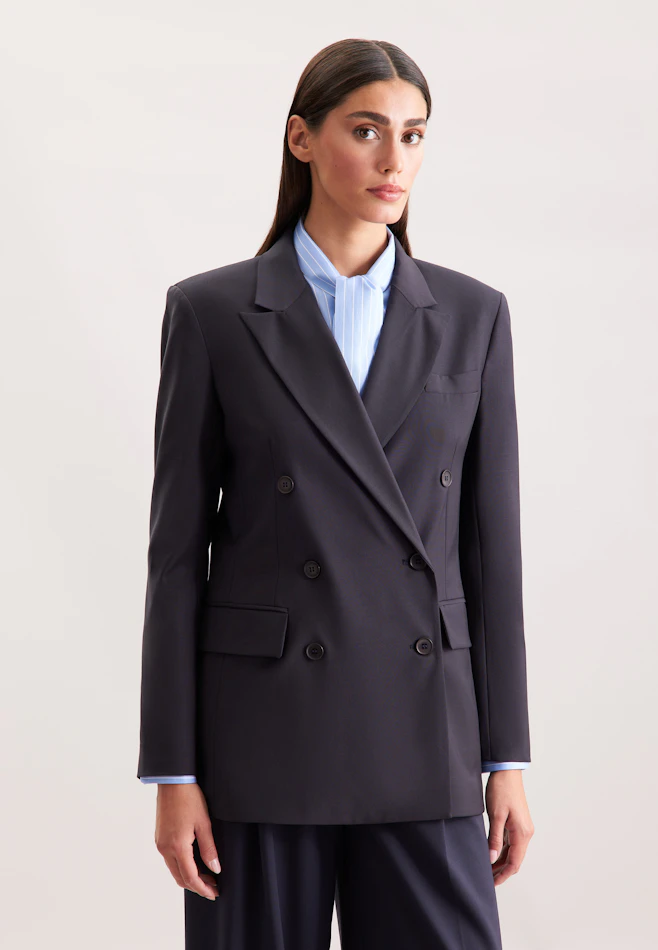 Zweireihiger Blazer mit Pattentaschen aus einer Wollmischung in Dunkelblau | Seidensticker Onlineshop