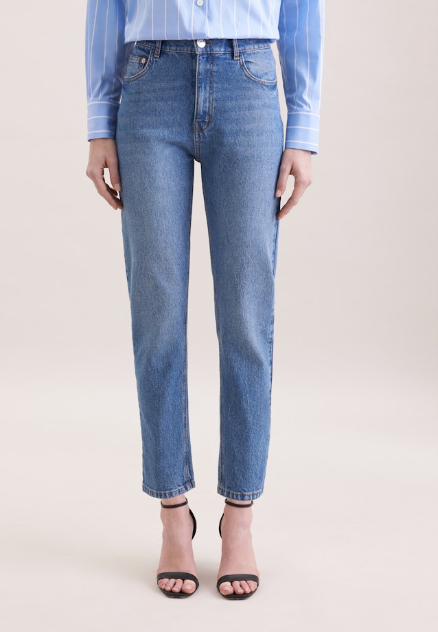 Mom- Fit Jeans High Waist mit Stretchanteil in Mittelblau |  Seidensticker Onlineshop