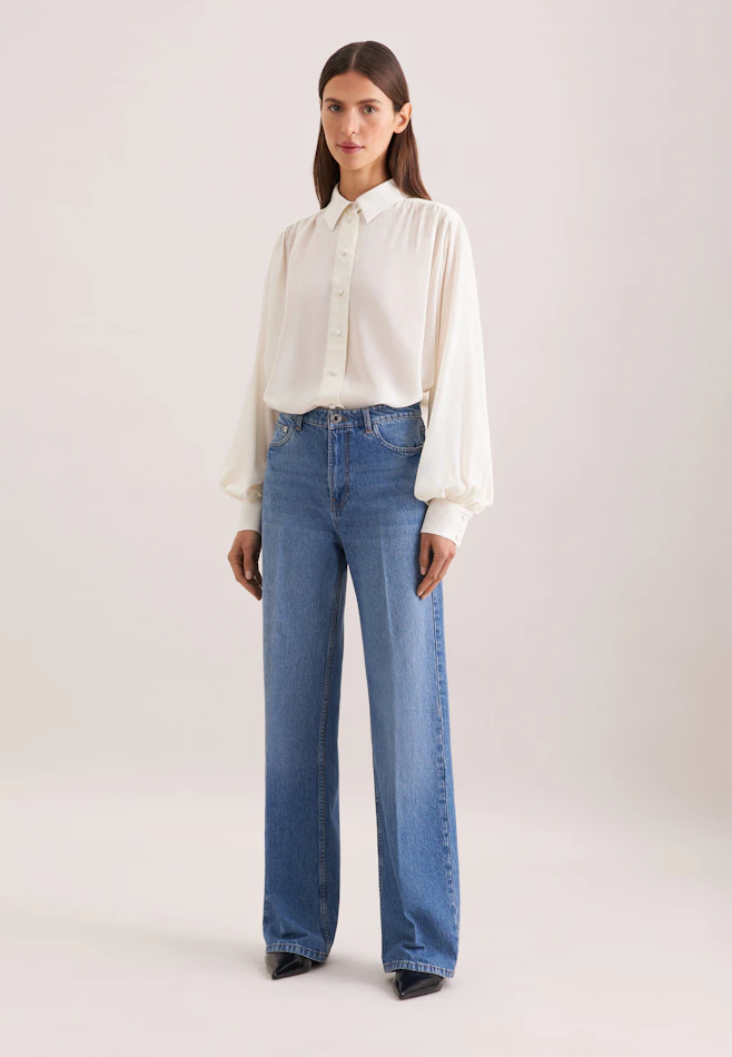 Wide- Leg Jeans High Waist mit Stretchanteil in Mittelblau | Seidensticker Onlineshop