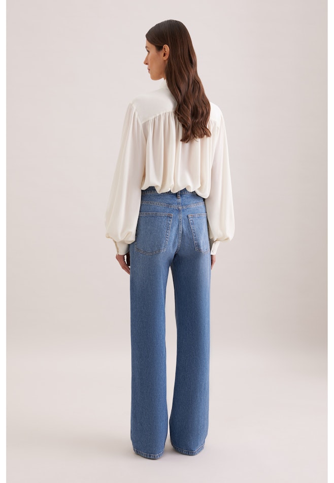 Wide- Leg Jeans High Waist mit Stretchanteil in Mittelblau | Seidensticker Onlineshop