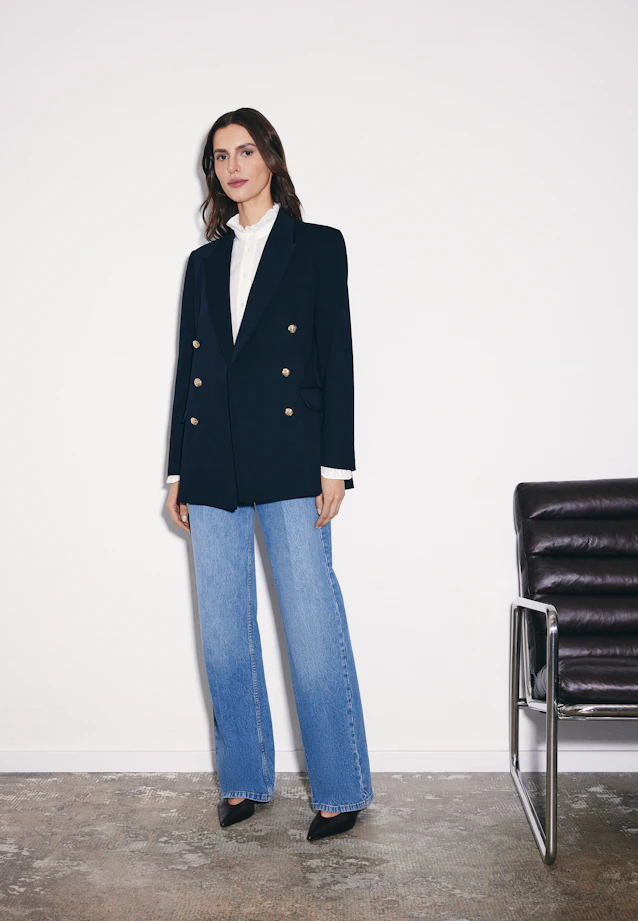 Jeans à jambes larges taille haute avec stretch in Bleu Moyen |  Seidensticker Onlineshop