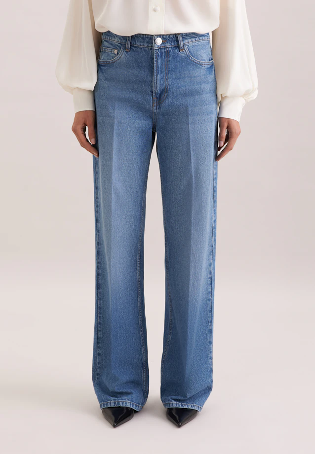 Wide- Leg Jeans High Waist mit Stretchanteil in Mittelblau |  Seidensticker Onlineshop