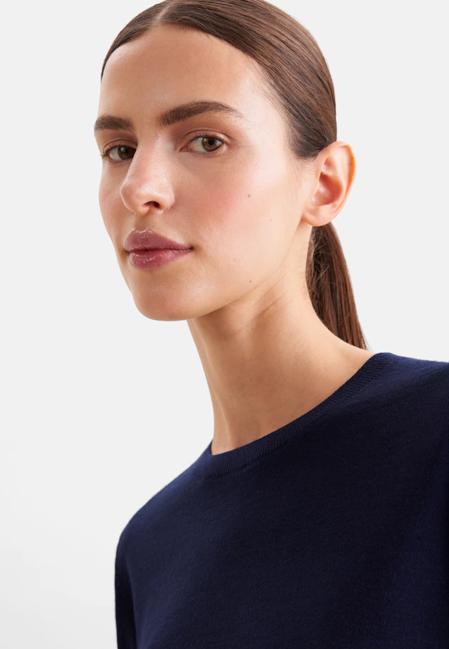 Leichtes Strickshirt aus Wolle und Seide in Dunkelblau |  Seidensticker Onlineshop