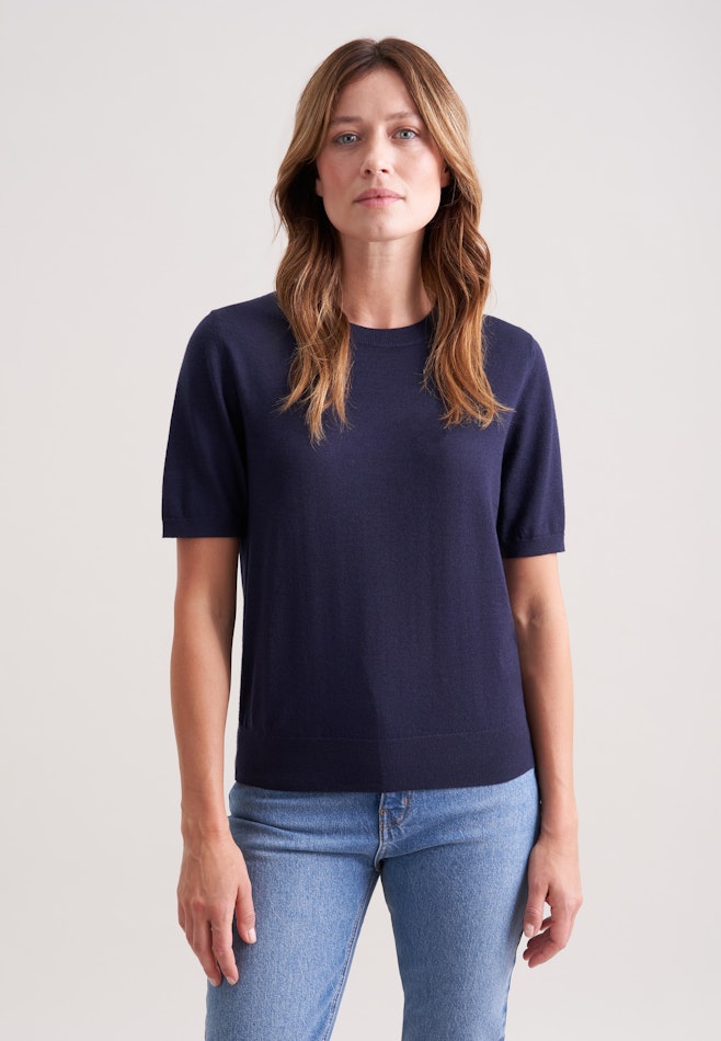 Leichtes Strickshirt aus Wolle und Seide in Dunkelblau | Seidensticker Onlineshop