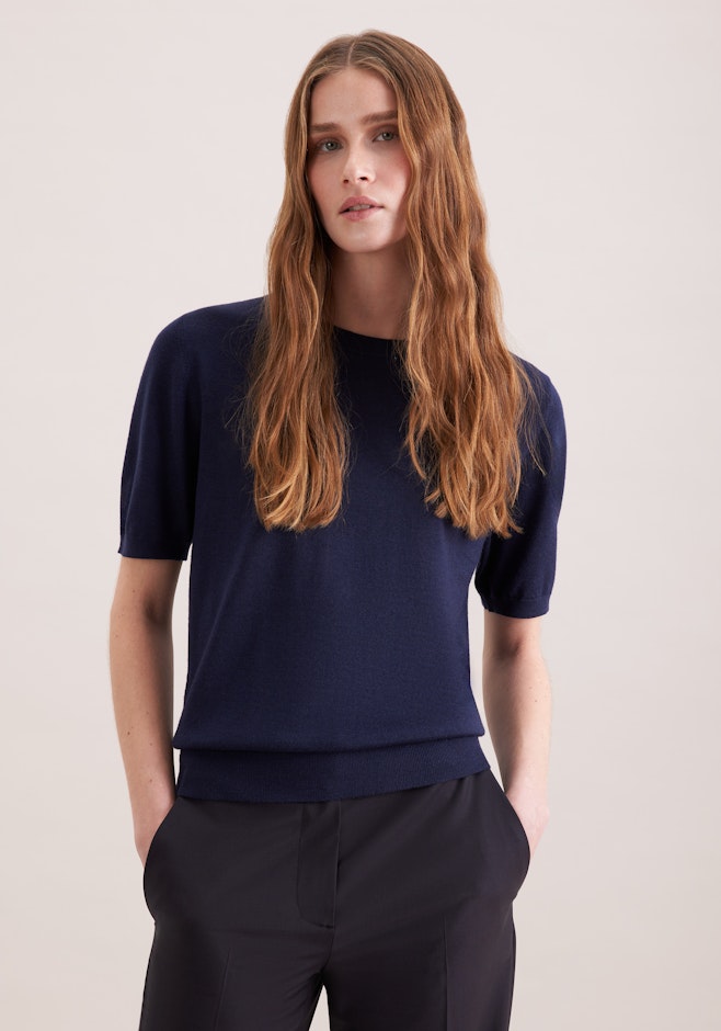 Leichtes Strickshirt aus Wolle und Seide in Dunkelblau | Seidensticker Onlineshop