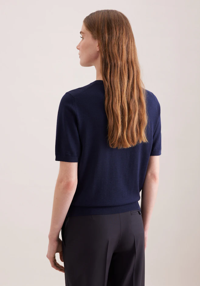 Leichtes Strickshirt aus Wolle und Seide in Dunkelblau | Seidensticker Onlineshop