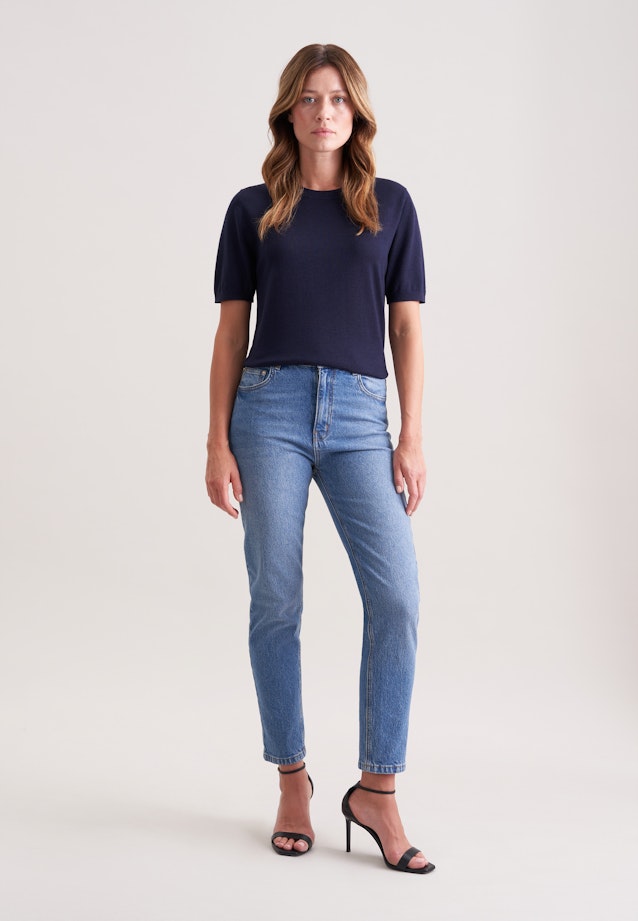 Leichtes Strickshirt aus Wolle und Seide in Dunkelblau |  Seidensticker Onlineshop