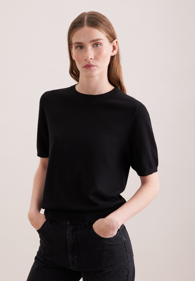 Chemise tricotée légère en laine et soie in Noir |  Seidensticker Onlineshop