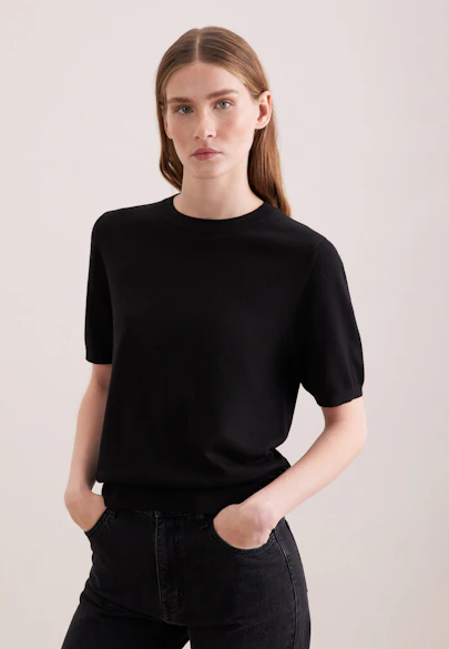 Chemise tricotée légère en laine et soie in Noir |  Seidensticker Onlineshop