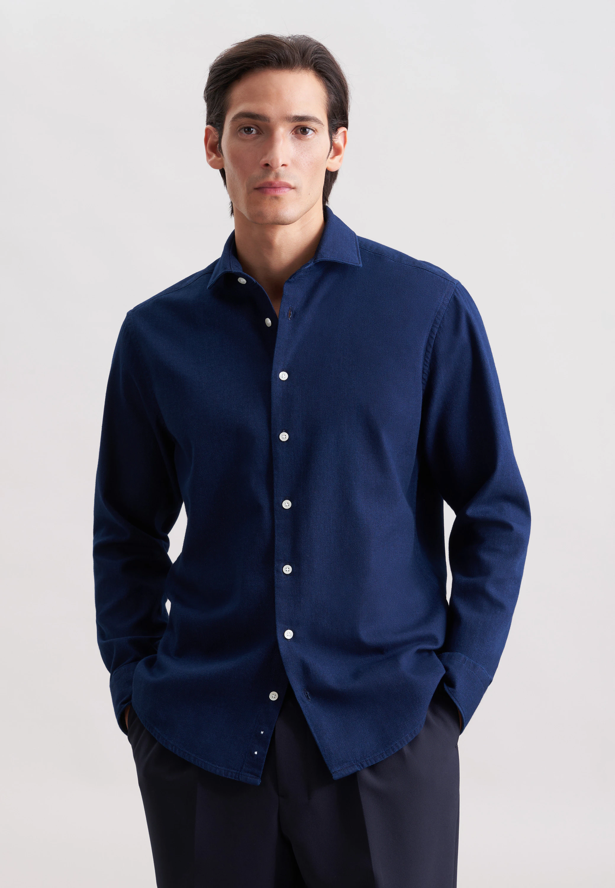 Regular Casual Hemd Struktur Blau