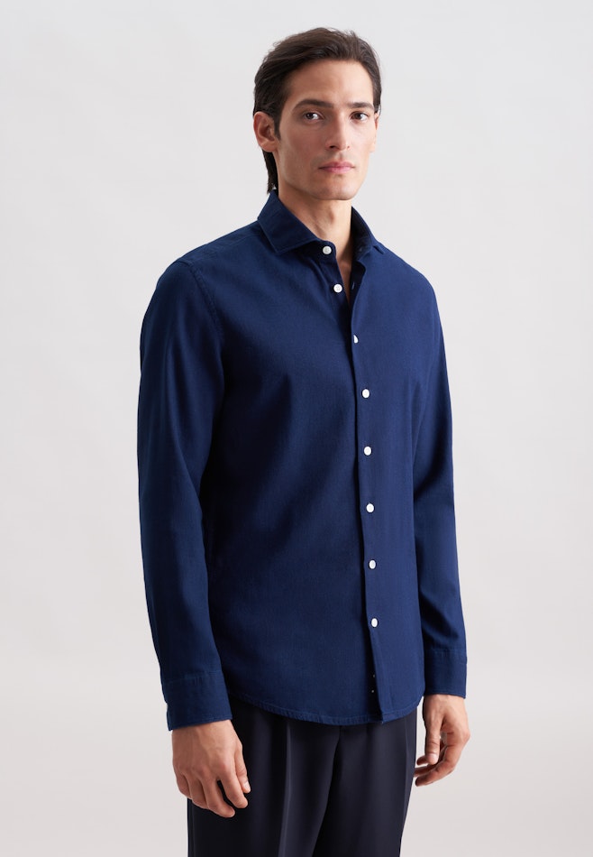 Slim Chemise décontractée Structure dans Bleu Foncé | Boutique en ligne Seidensticker