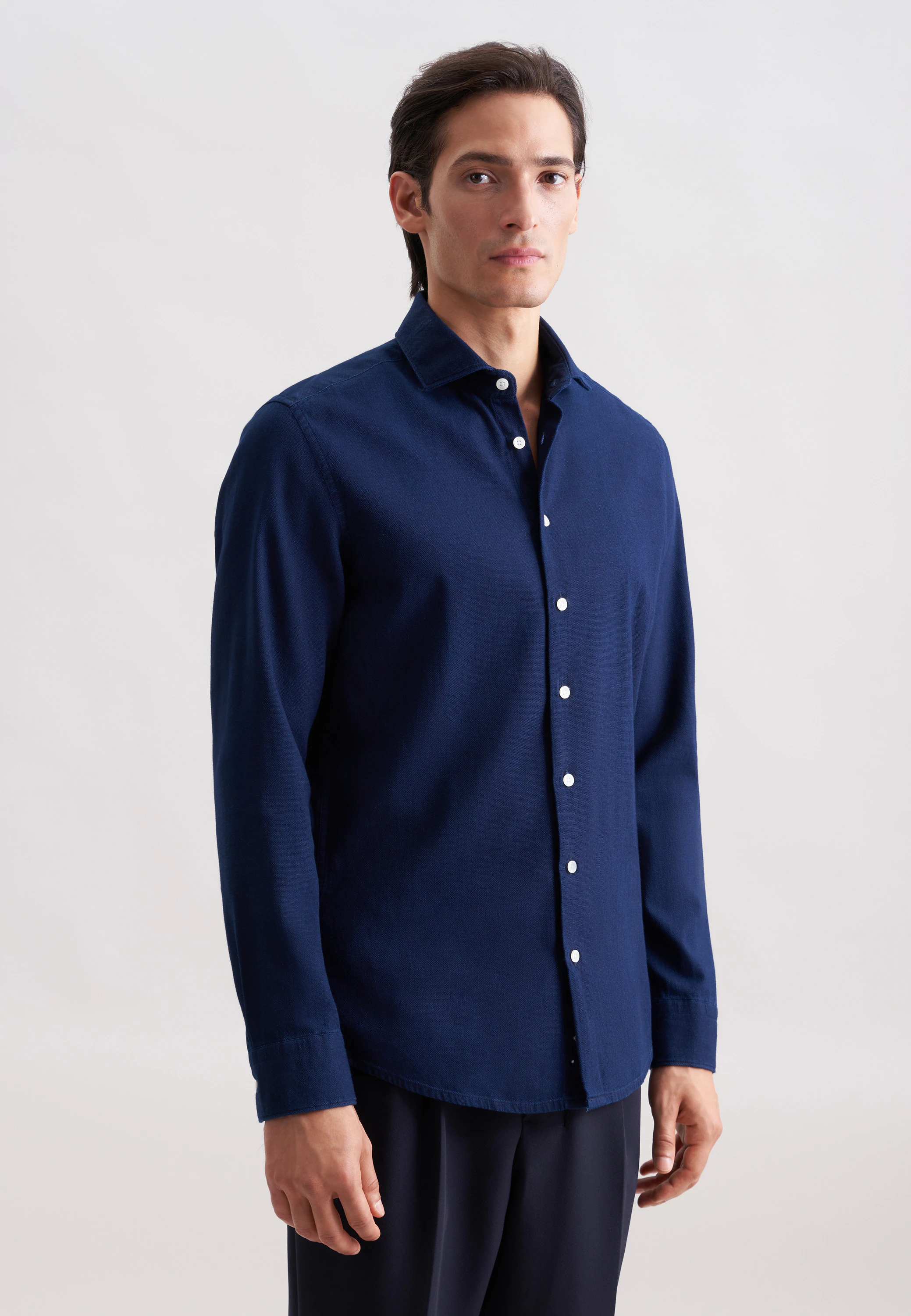 Slim Casual Hemd Struktur Blau