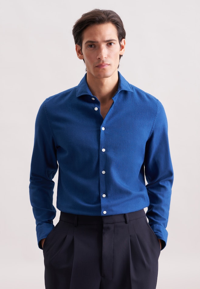Slim Flanellhemd Uni in Dunkelblau | Seidensticker Onlineshop