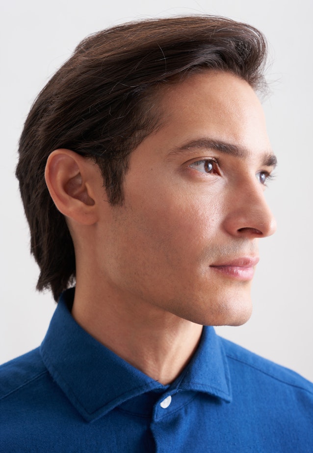 Slim Chemise en flanelle Uni in Bleu Foncé |  Seidensticker Onlineshop