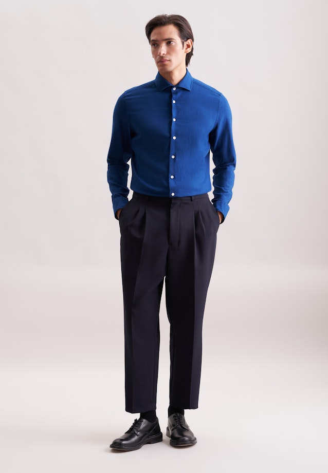 Slim Flanellhemd Uni in Dunkelblau |  Seidensticker Onlineshop