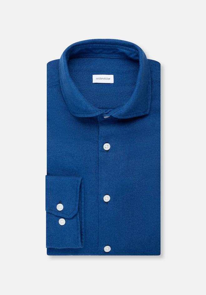 Slim Chemise en flanelle Uni dans Bleu Foncé | Boutique en ligne Seidensticker