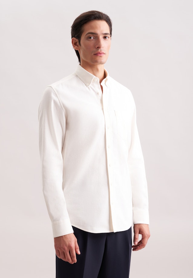 Slim Flanellhemd Uni in Ecru |  Seidensticker Onlineshop
