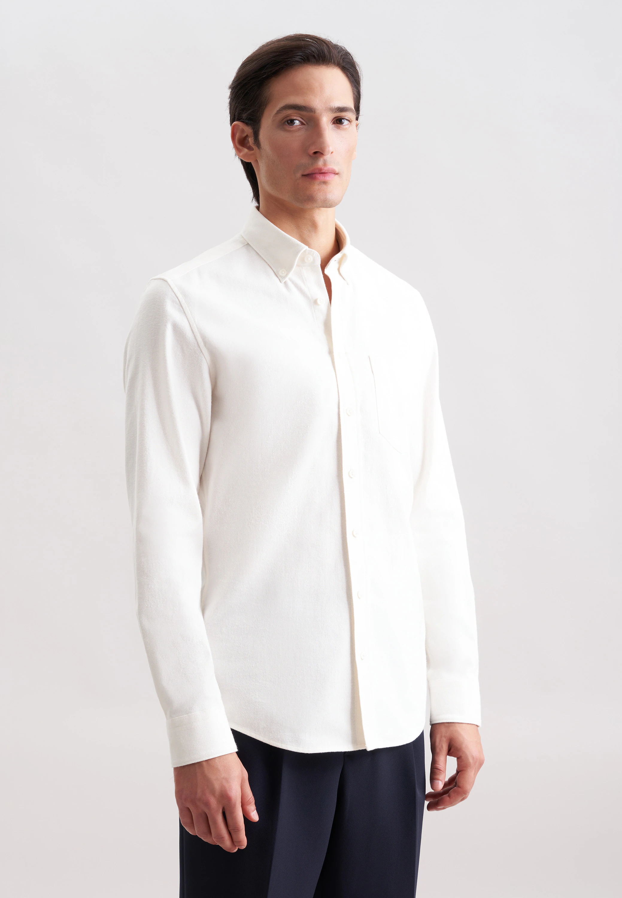 Slim Flanellhemd Uni Ecru