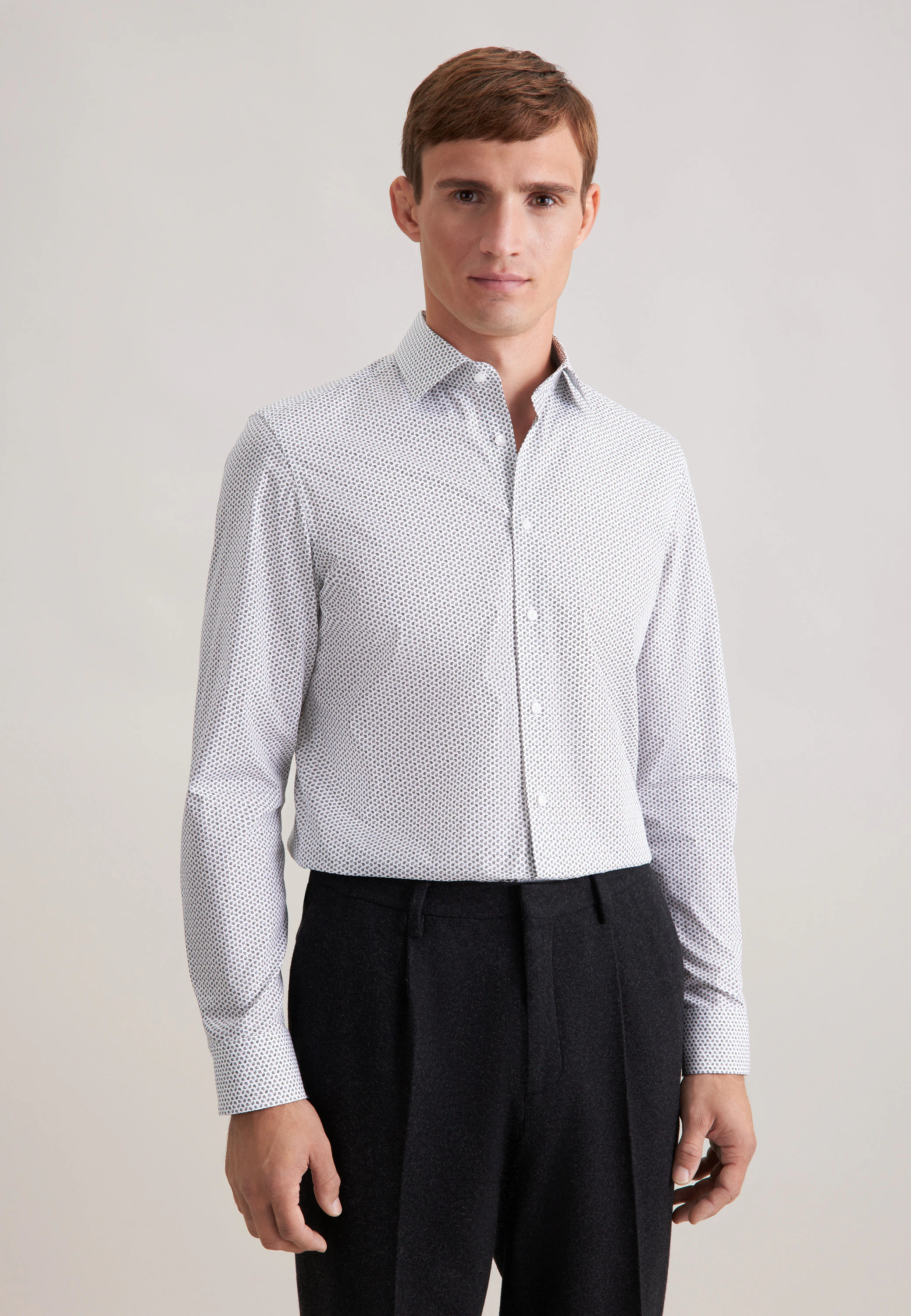 Slim Business Hemd Druck Grau