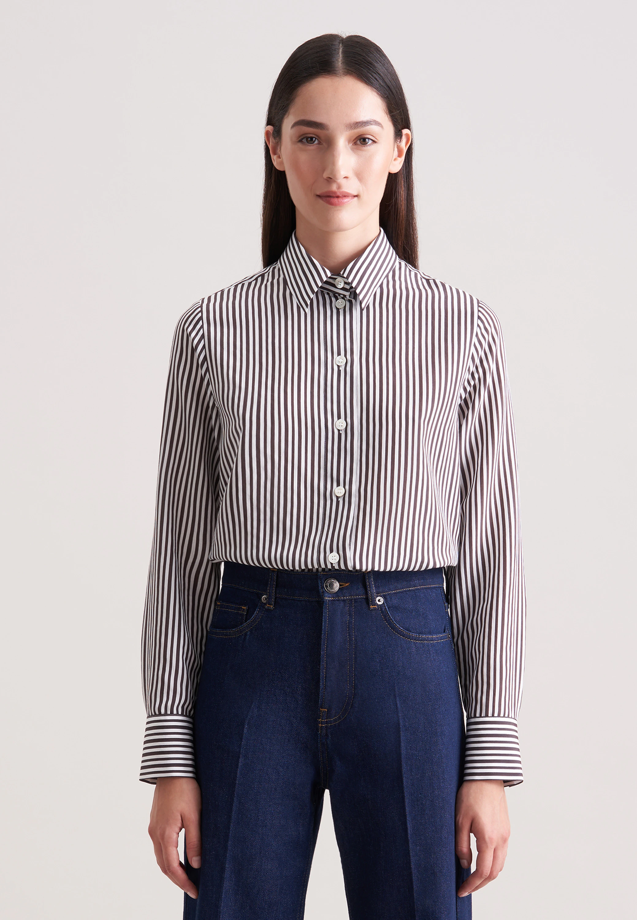 Fließende Hemdbluse mit Streifen Braun