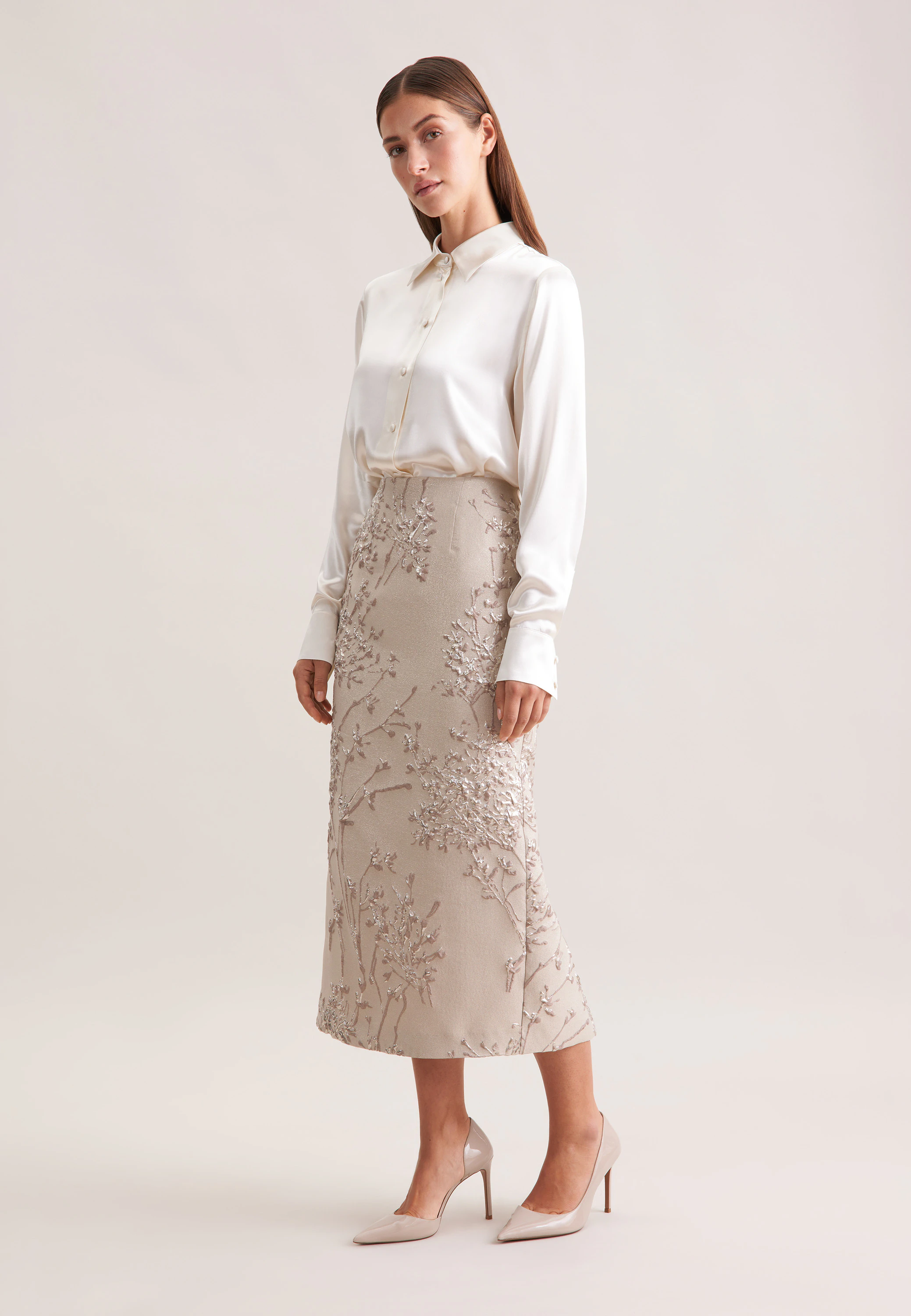 Jacquard Pencilskirt Beige