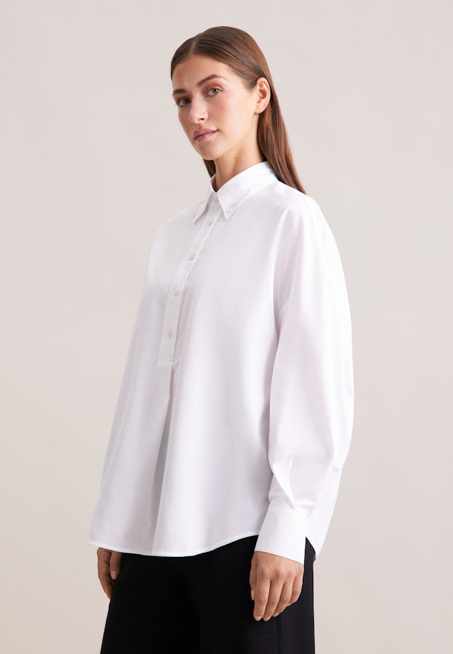 Oversized Oxford Bluse mit Pololeiste dans Blanc | Boutique en ligne Seidensticker