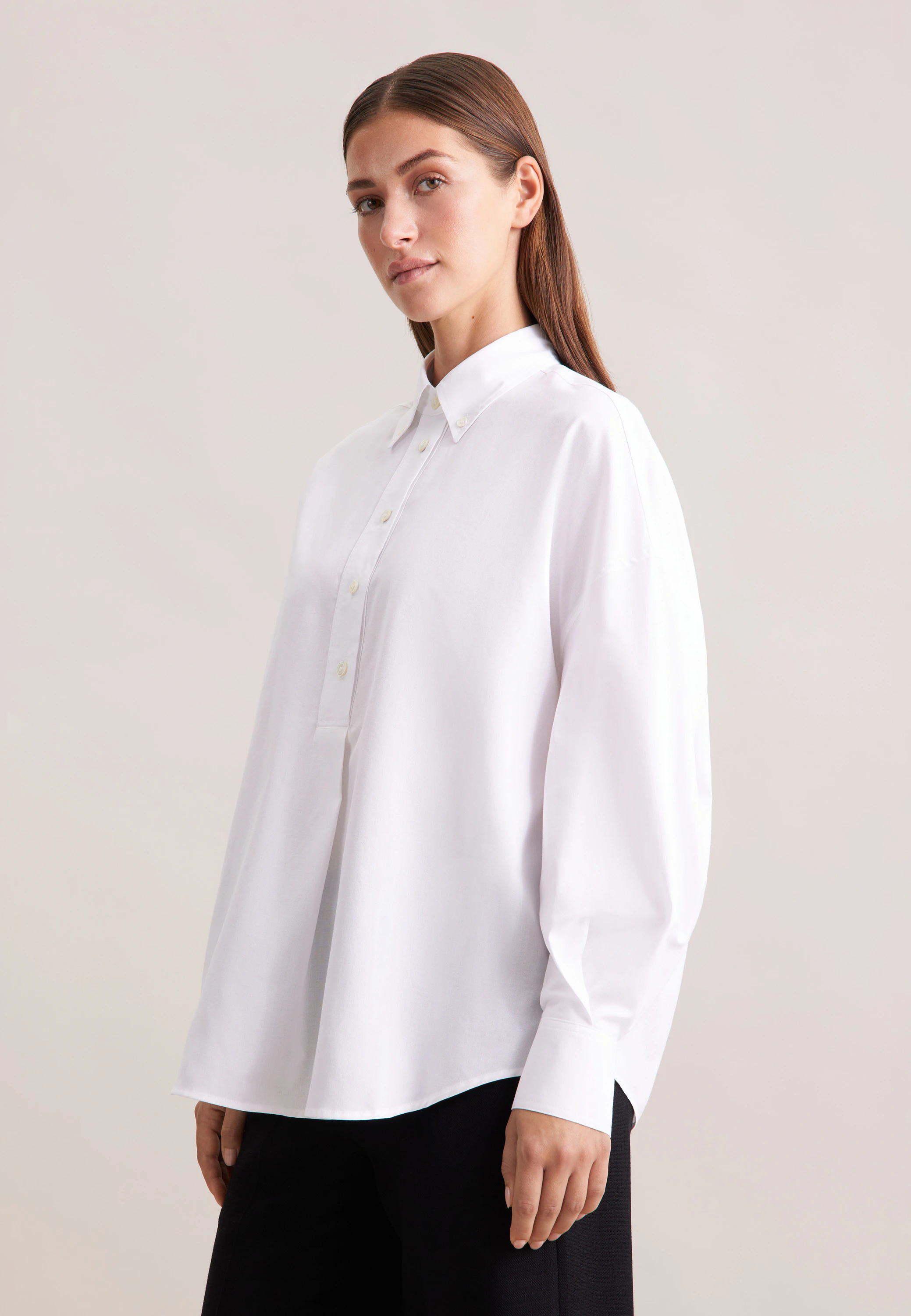Oversized Oxford Bluse mit Pololeiste Weiß 38