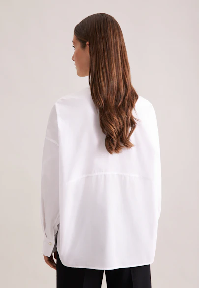 Oversized Oxford Bluse mit Pololeiste in Weiß |  Seidensticker Onlineshop
