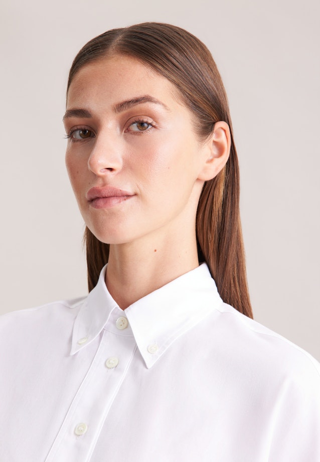 Oversized Oxford Bluse mit Pololeiste in Weiß |  Seidensticker Onlineshop