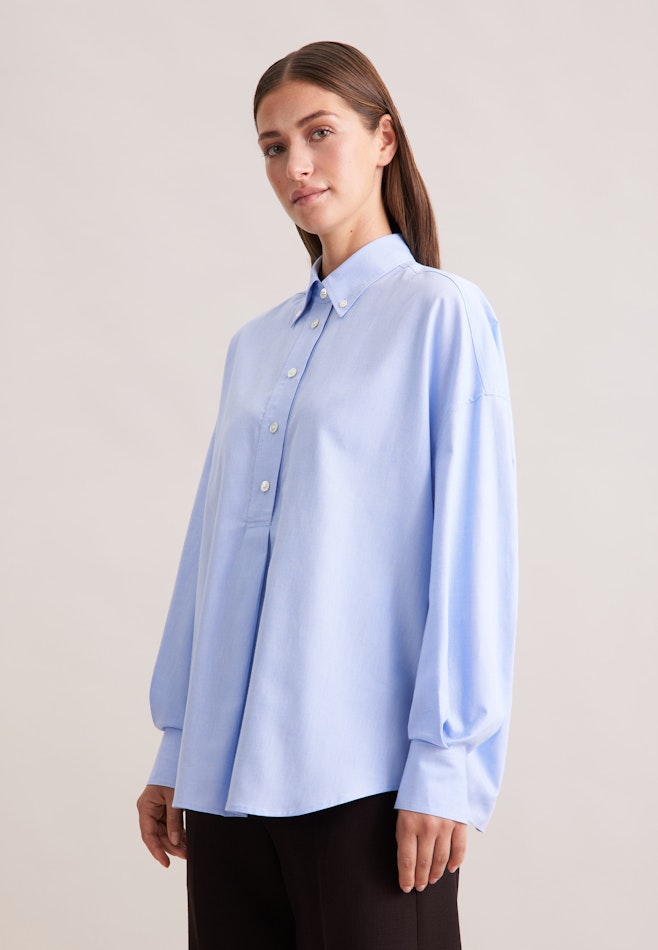 Oversized Oxford Bluse mit Pololeiste dans Bleu Clair | Boutique en ligne Seidensticker