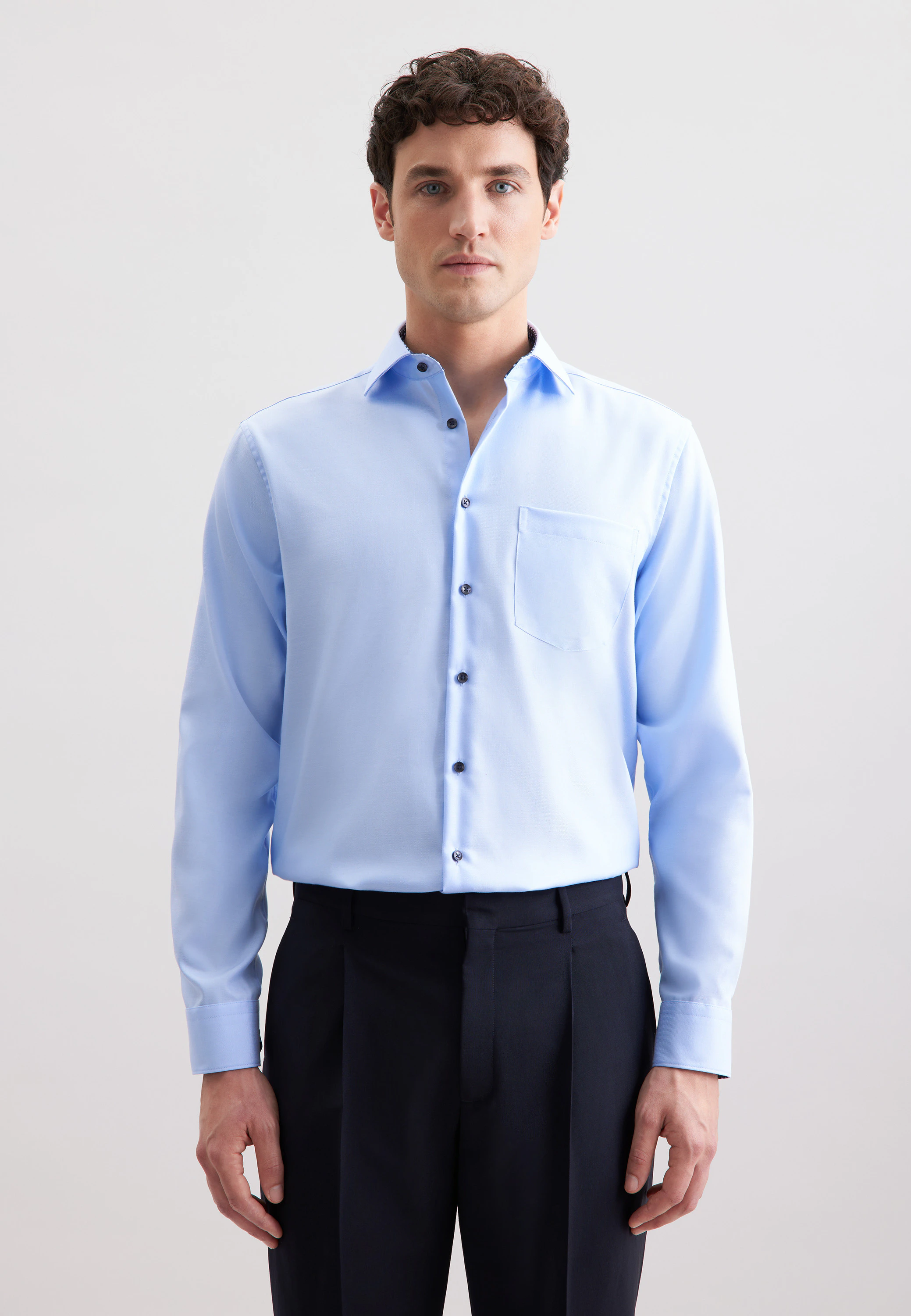 Regular Business Hemd Uni Blau 40