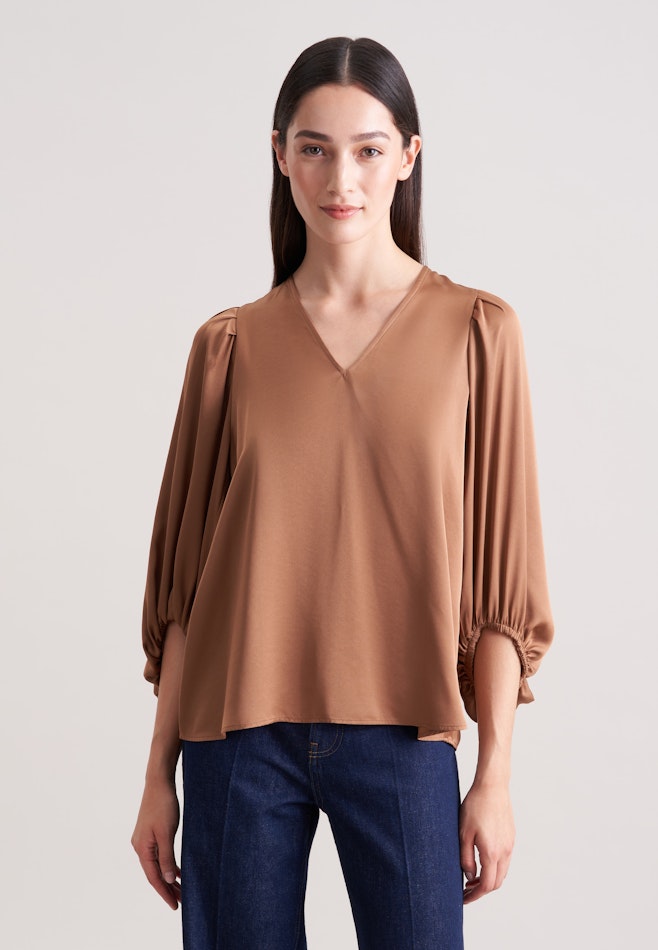 Satiniertes Blusenshirt mit V- Ausschnitt in Beige | Seidensticker Onlineshop