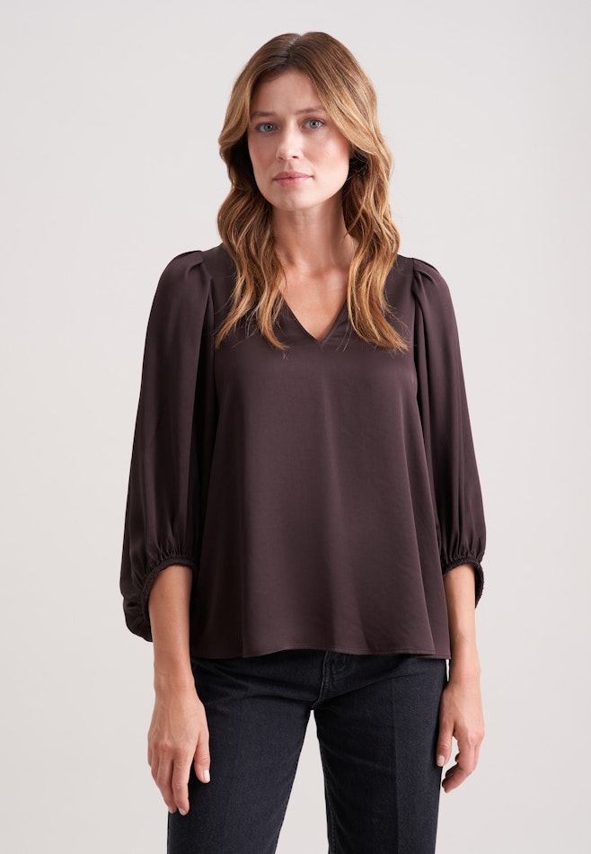 Satiniertes Blusenshirt mit V- Ausschnitt in Braun | Seidensticker Onlineshop