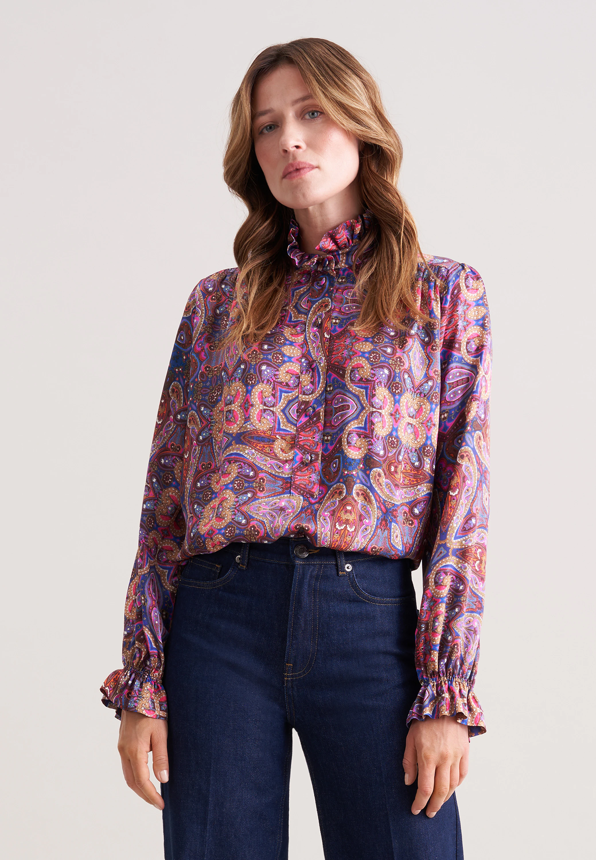 Satinierte Bluse mit Rüschendetail Rosa/Pink 38