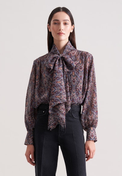 Schluppenbluse mit Metallic Garn in Dunkelblau |  Seidensticker Onlineshop