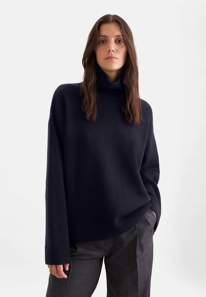 Boxy Rollkragenpullover aus Wolle und Kaschmir in Dunkelblau | Seidensticker Onlineshop