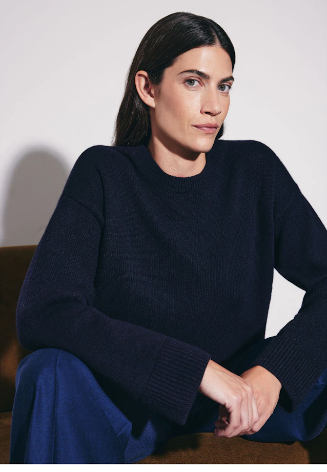 Boxy-Pullover aus Wolle und Kaschmir in Dunkelblau |  Seidensticker Onlineshop