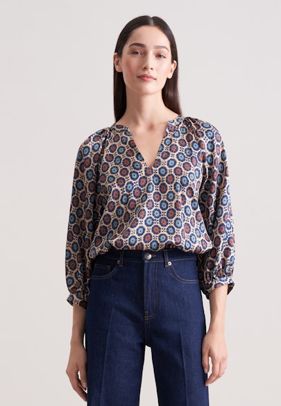Satinierte Bluse mit Volumenärmel in Beige |  Seidensticker Onlineshop