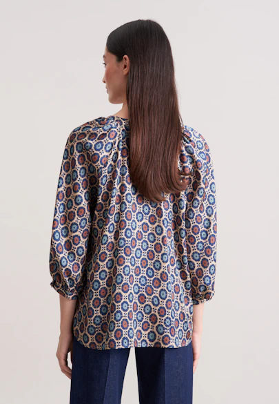 Satinierte Bluse mit Volumenärmel in Beige |  Seidensticker Onlineshop