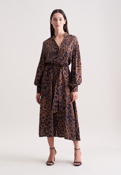 Satiniertes Kleid mit voluminösen Ärmeln in Beige |  Seidensticker Onlineshop