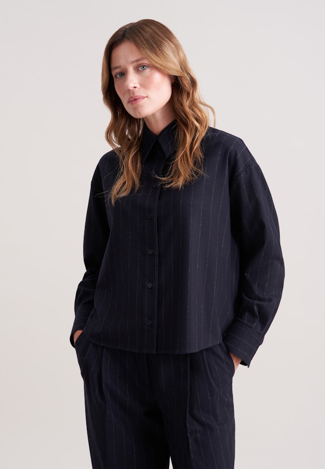 Boxy Bluse aus Flanell Nadelstreifen in Dunkelblau | Seidensticker Onlineshop