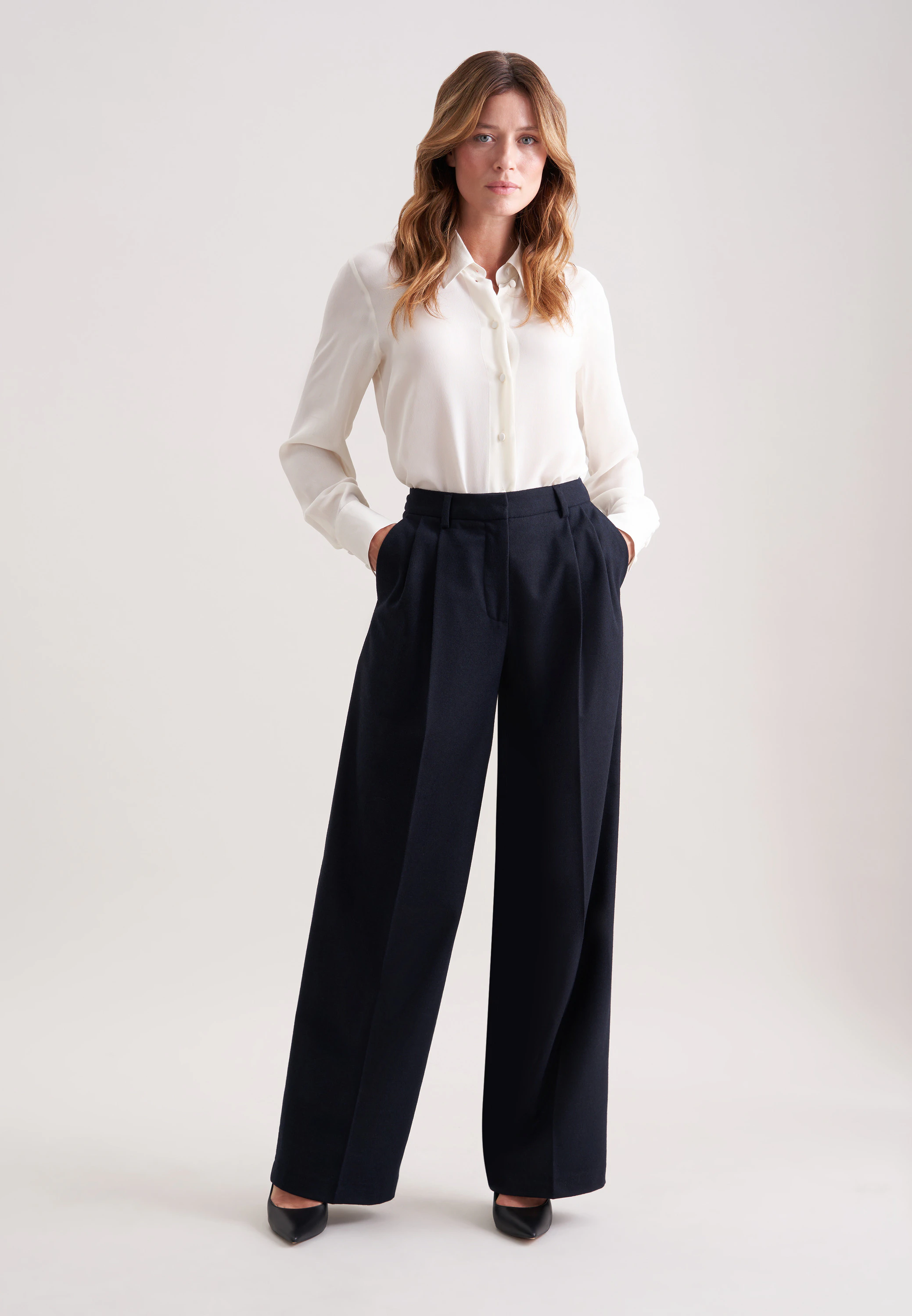 Bundfaltenhose aus Flanell Blau 46