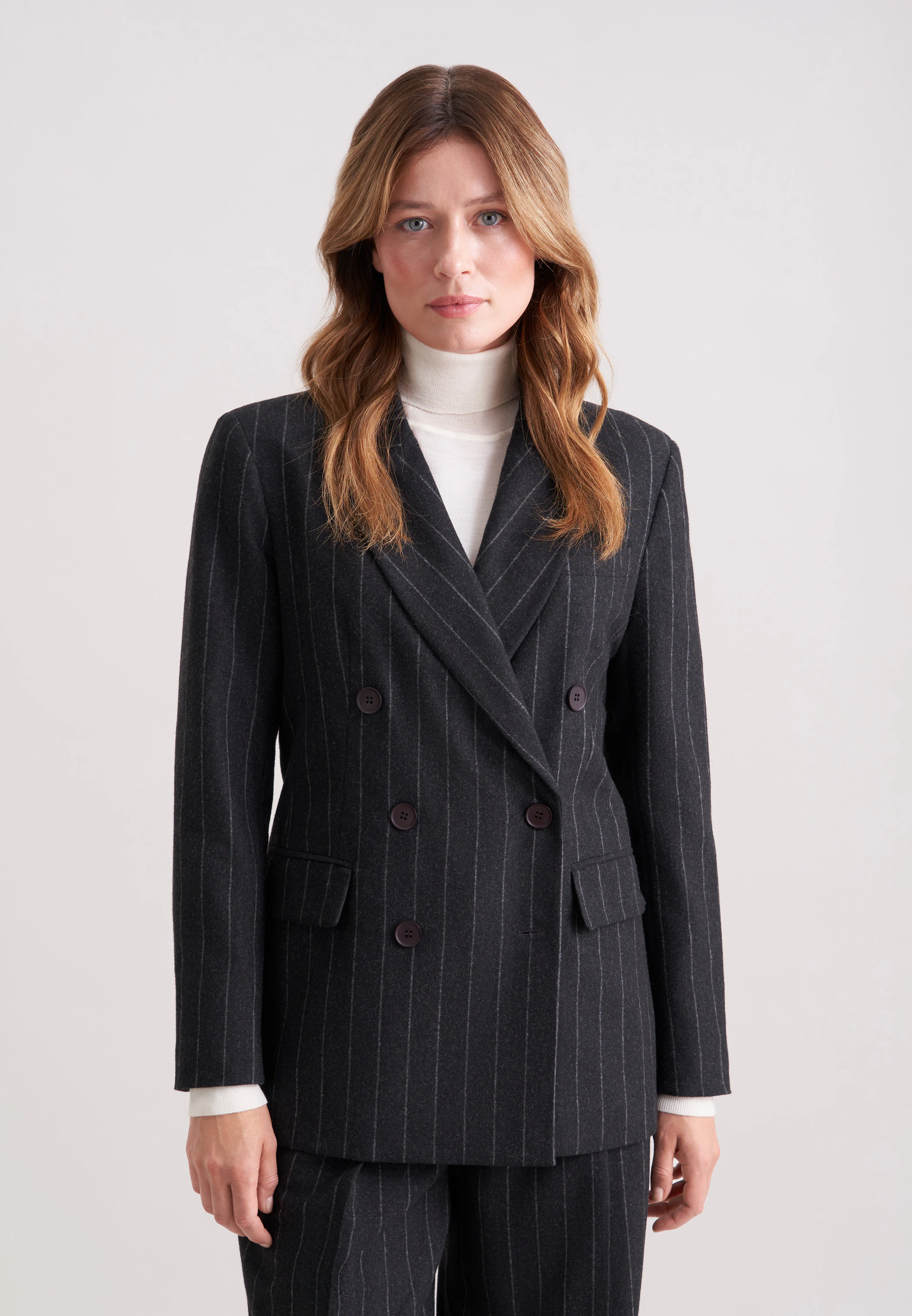 Zweireihiger Blazer aus Flanell mit Nadelstreifen Grau 40