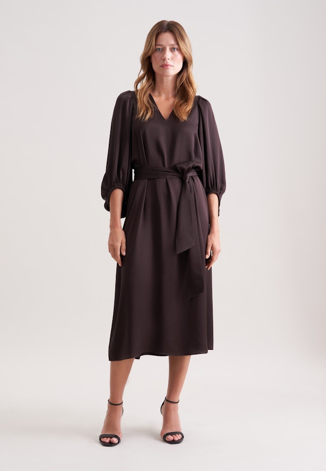 Satiniertes Blusenkleid mit V- Ausschnitt in Braun |  Seidensticker Onlineshop