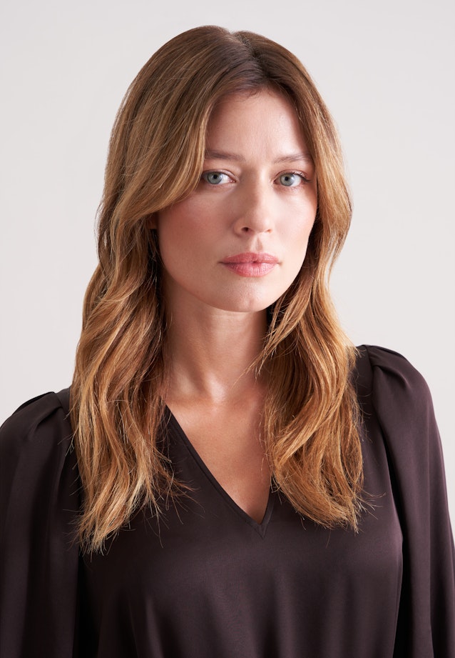 Satiniertes Blusenkleid mit V- Ausschnitt in Braun |  Seidensticker Onlineshop