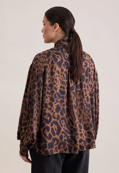 Satin blouse with bow detail in Braun |  Seidensticker Onlineshop