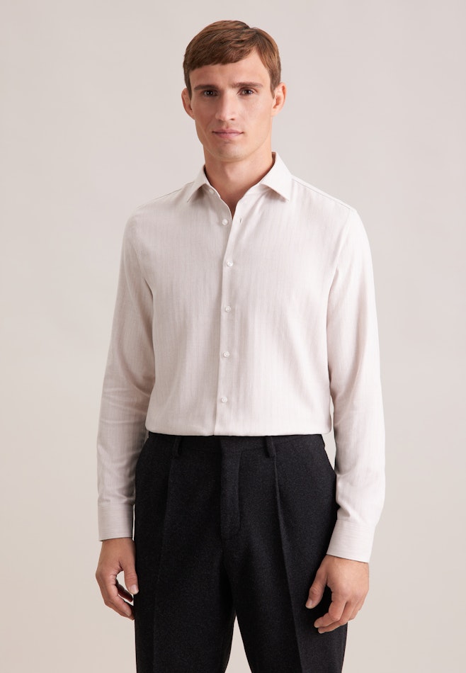 Slim Flanellhemd Fischgrat in Beige | Seidensticker Onlineshop
