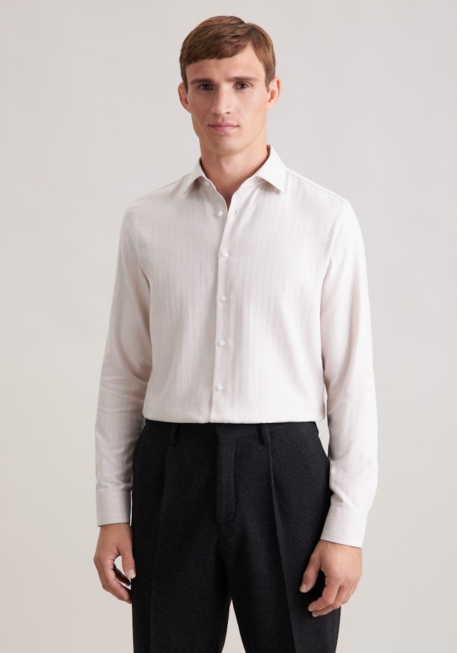 Slim Flanellhemd Fischgrat in Beige | Seidensticker Onlineshop