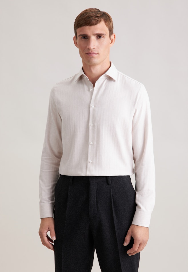 Slim Flanellhemd Fischgrat in Beige | Seidensticker Onlineshop